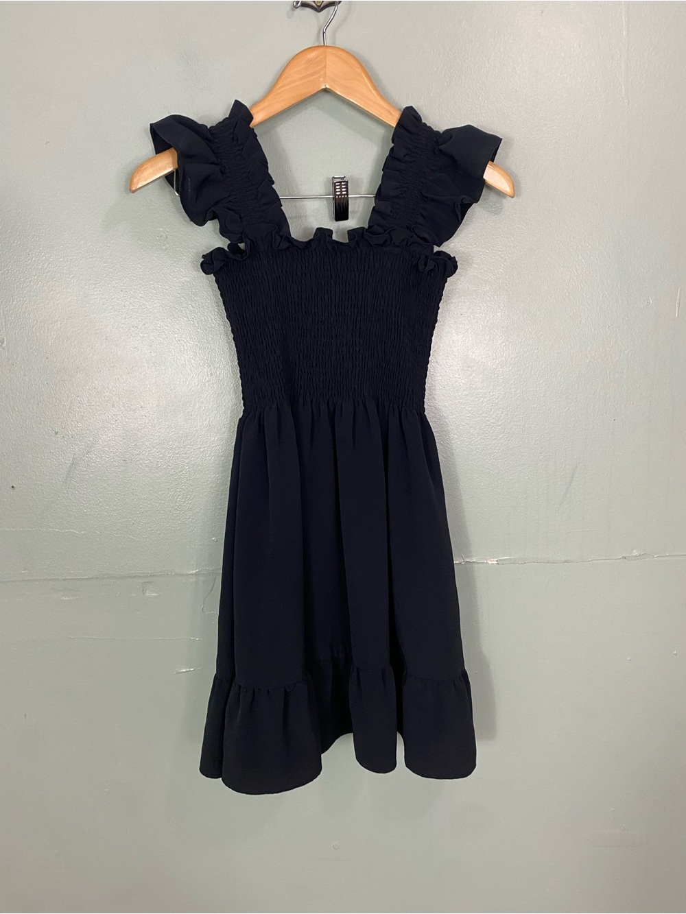 Hill House The Elizabeth Nap Dress Crepe Black Mini Smocked XXS - Picture 2 of 6